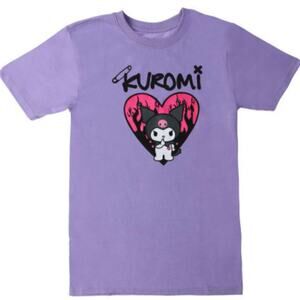 NEW! Kuromi by Sanrio Adult Heart Flames Graphic Tee M Purple Short Sleeve